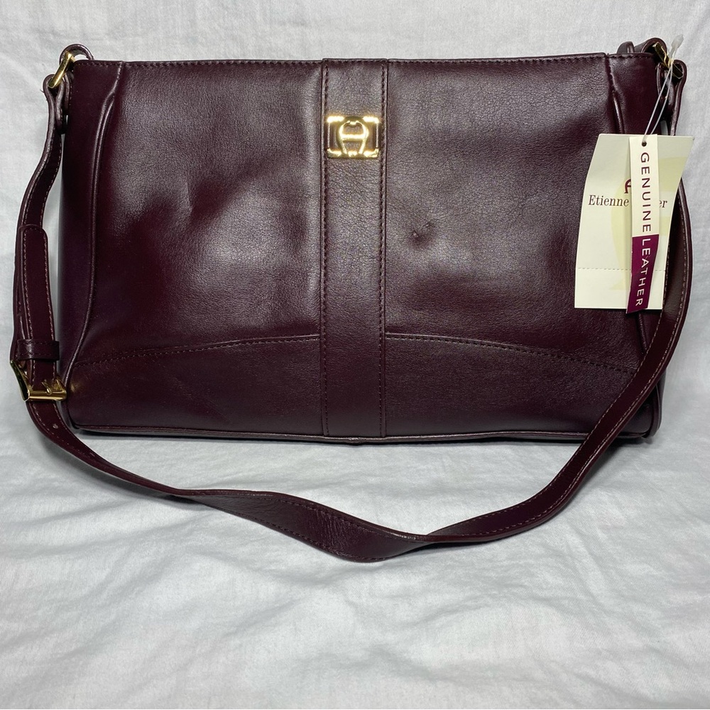 NWT Vintage Etienne Aigner Genuine Leather Dark Burgundy Purse Shoulder Bag